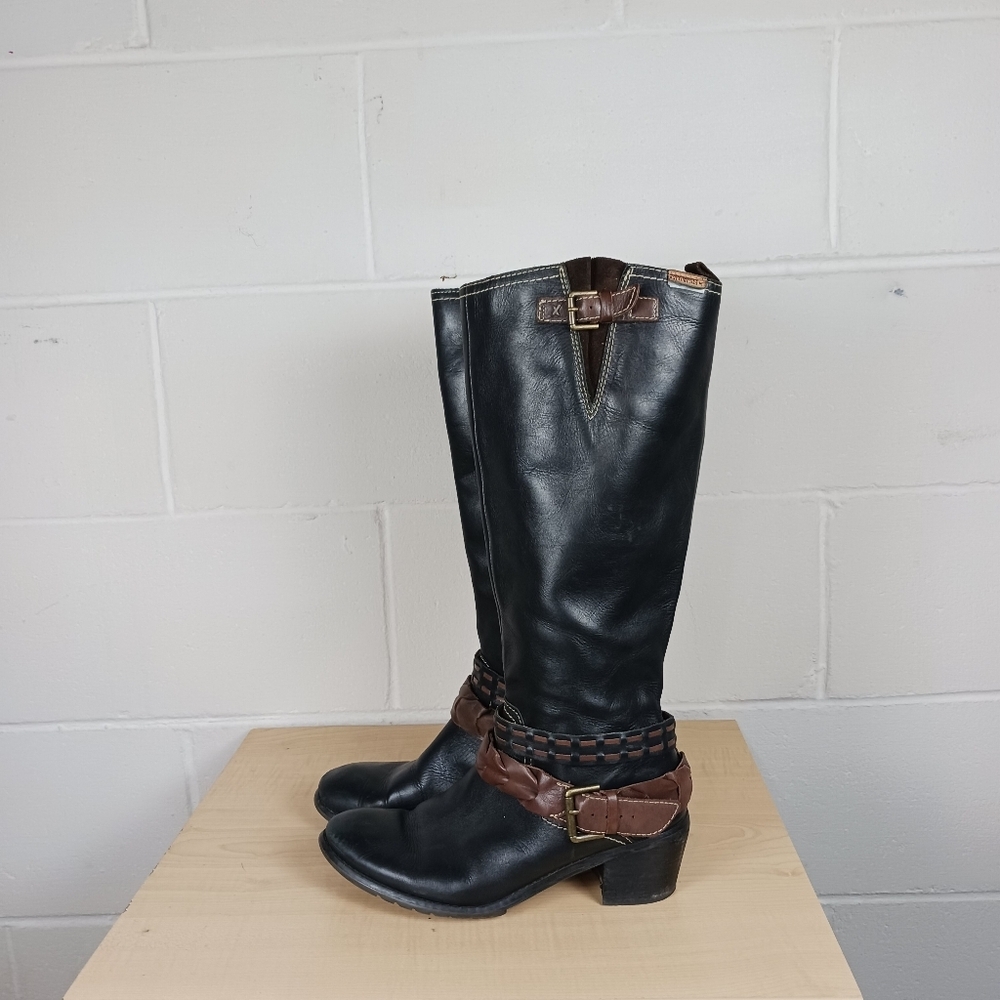 Pikolinos Boots Womens 38‎ Tall Side Zip Riding Boot Black Leather Equestrian